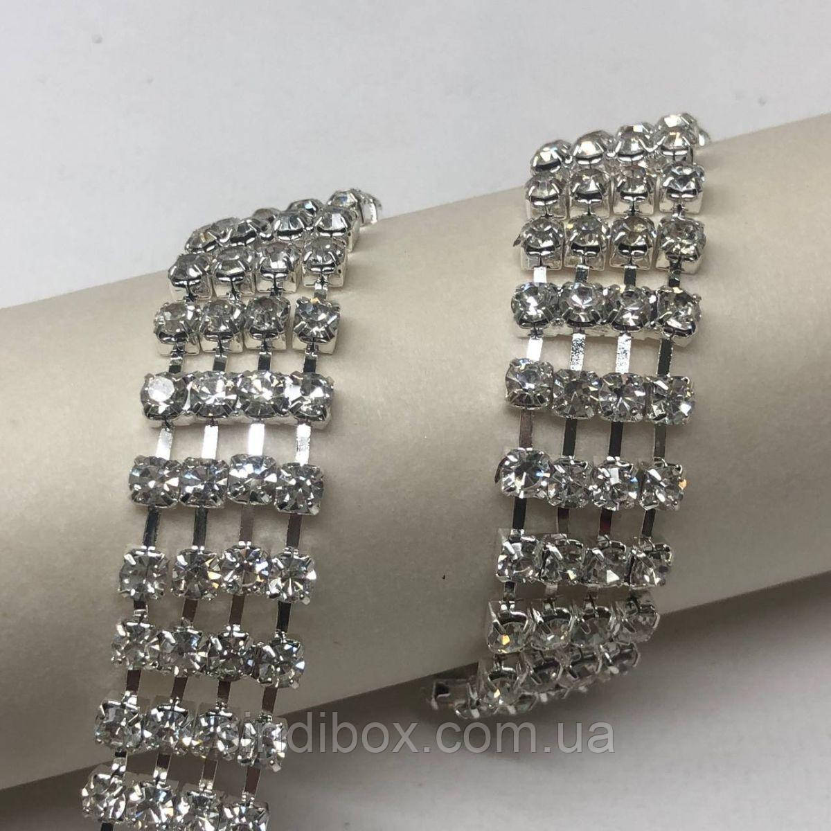 1м - Стразовий ланцюг 4 ряди SS 16 (4 мм) Кристал у сріблі - 15 мм, фото 1