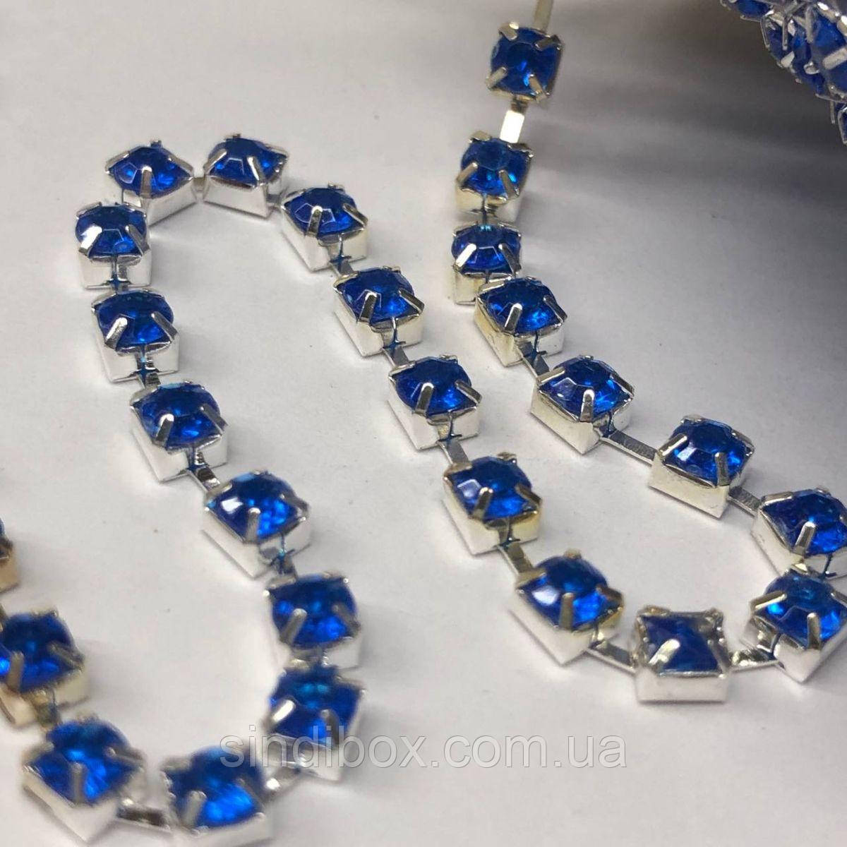 1м - Стразовий ланцюг SS12 (3 мм) Акриловий синій кристал у сріблі, фото 1