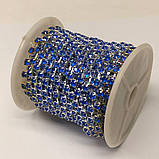 1м - Стразовий ланцюг SS12 (3 мм) Акриловий синій кристал у сріблі, фото 3