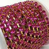 1м - Стразовий ланцюг SS 18 (4,5 мм) Акриловий малиновий кристал у золоті, фото 2