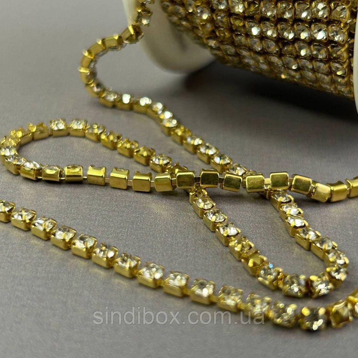 1м - Стразовий ланцюг SS12 (3 мм) Кристал у золоті, фото 1