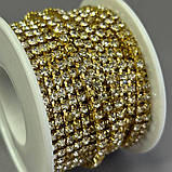 1м - Стразовий ланцюг SS12 (3 мм) Кристал у золоті, фото 2
