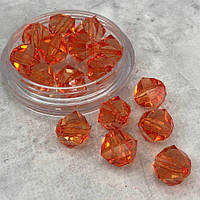 (20 грам) Ø14 мм Намистини грановані пластик #3365 - помаранчевий прозорий