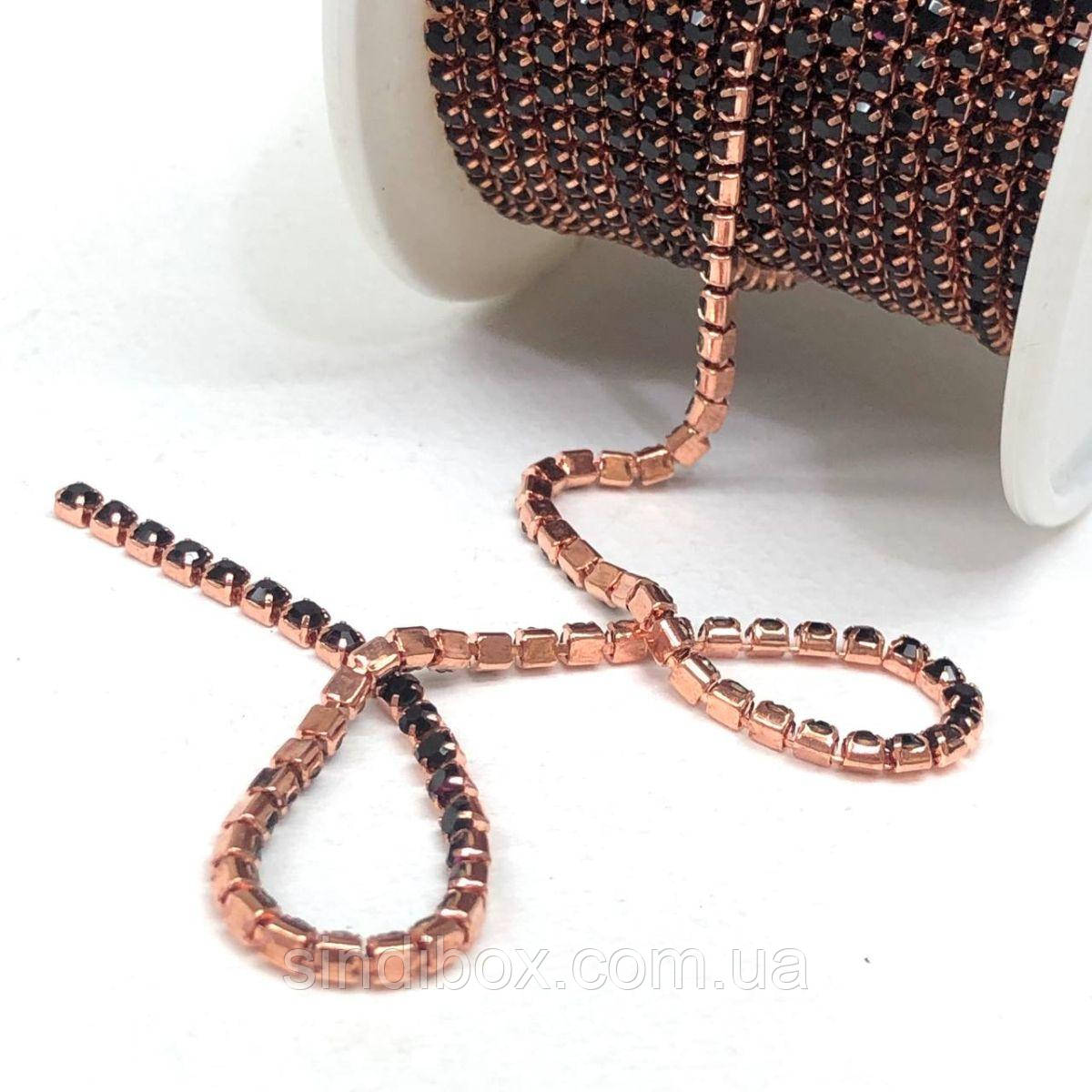 1м - Стразовий ланцюг SS6 (2мм), Чорний гранат, фото 1