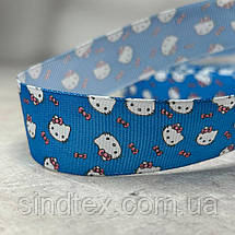2,5 см Стрічка репсова з принтом на відріз - #349/2 синій, фото 3