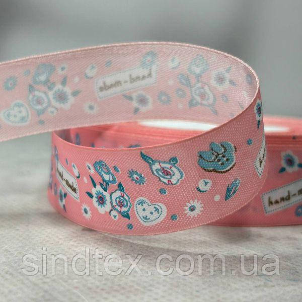 2,5 см Стрічка сатинова з принтом на відріз - #743/2 персикова