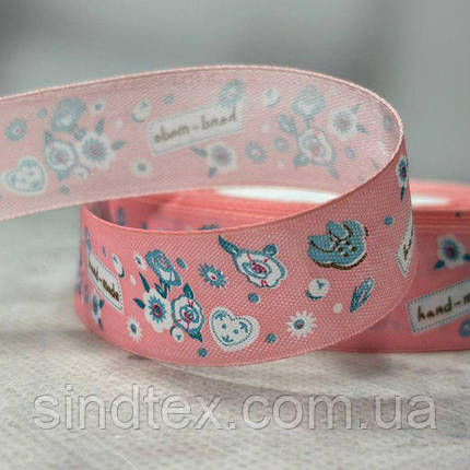 2,5 см Стрічка сатинова з принтом на відріз - #743/2 персикова, фото 1