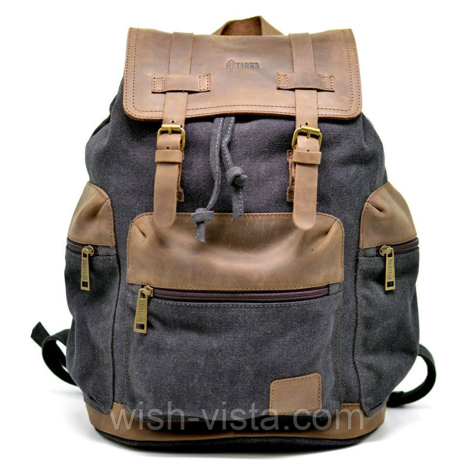 Міський рюкзак із кінської шкіри та парусини TARWA RG-0010-4lx Сірий, фото 1