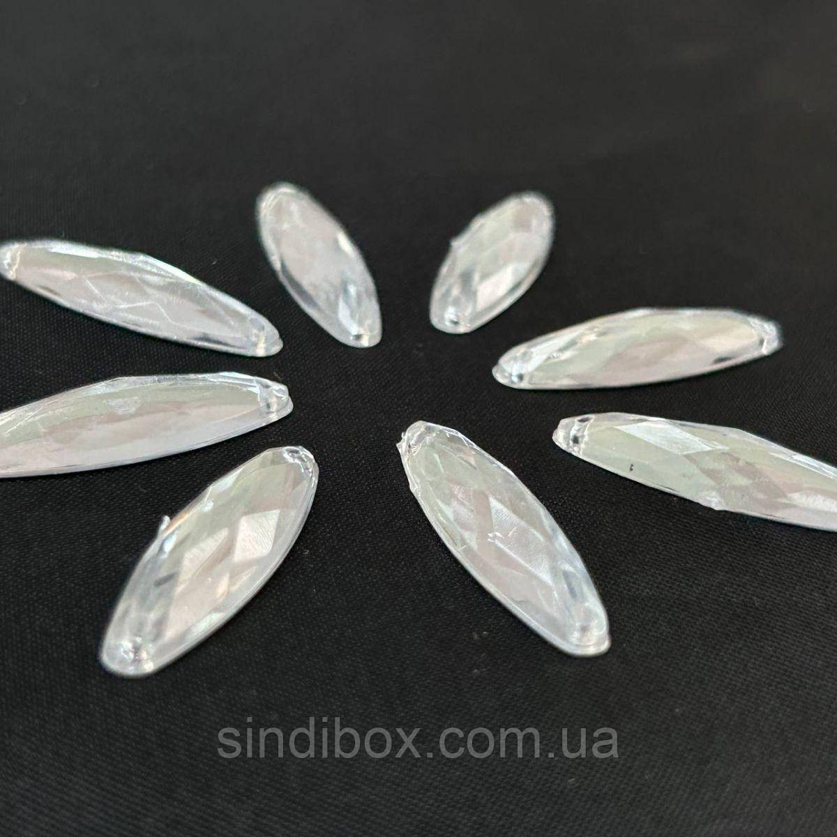 20 шт - Стрази акрилові пришивні 8х28 мм, срібло, фото 1