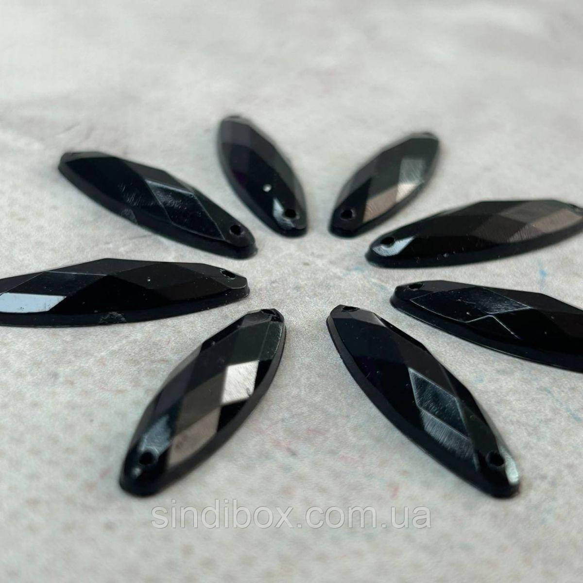 20 шт - Стрази акрилові пришивні 8х28 мм, чорний, фото 1