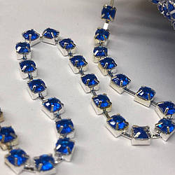 1м - Стразовий ланцюг SS12 (3 мм) Акриловий синій кристал у сріблі