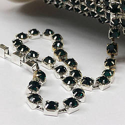 1м - Стразовий ланцюг SS 12 (3 мм) Смарагдовий кристал у сріблі
