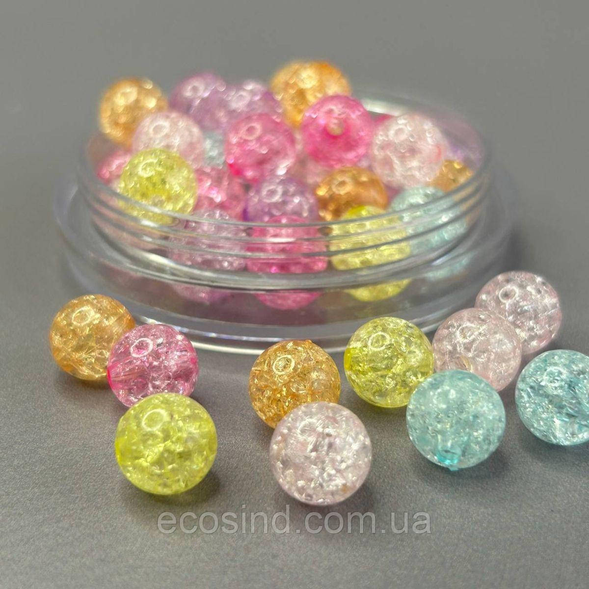(20 гр) Акрилові намистини "Бите скло" 10 мм - МІКС, фото 1