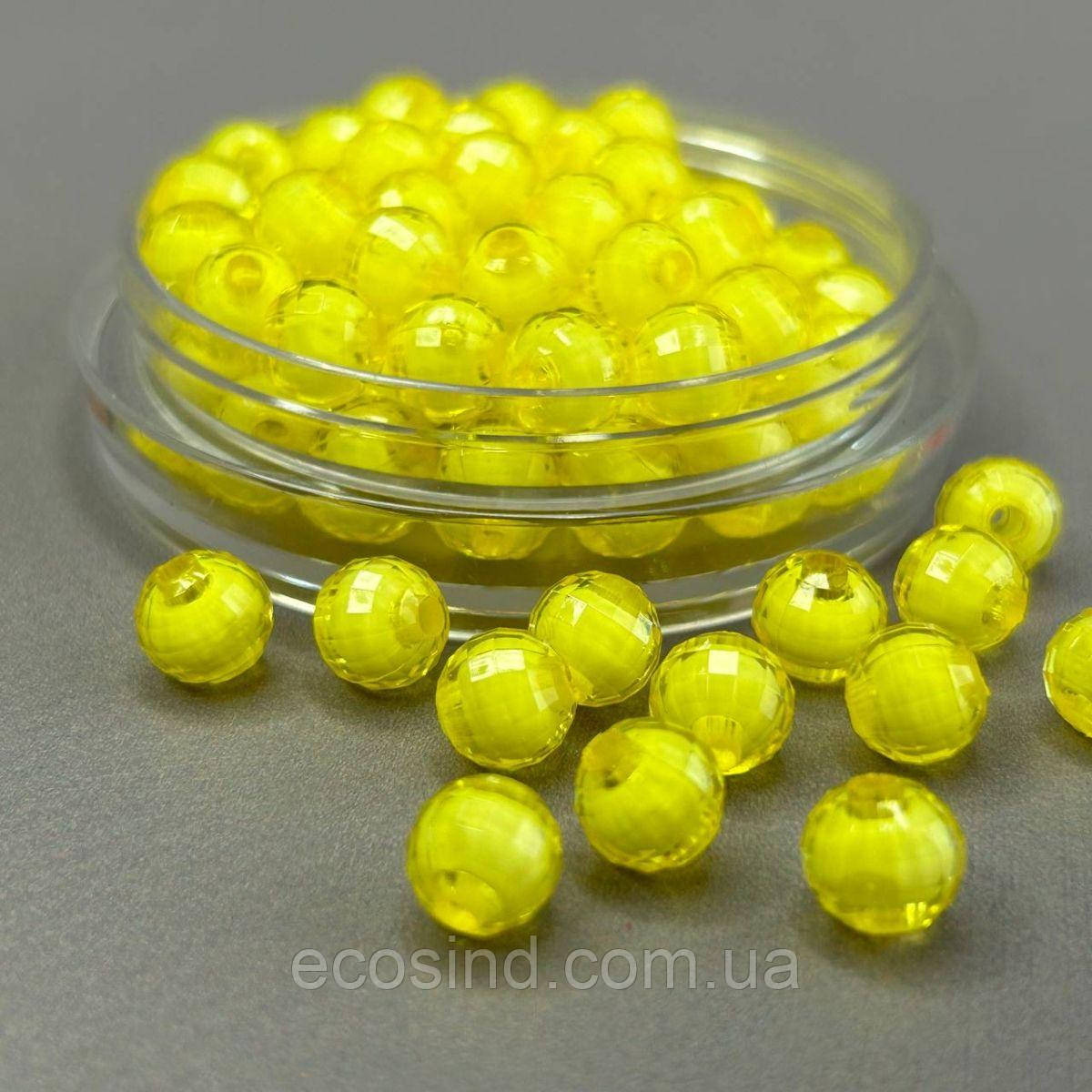 (20 гр) Акрилові грановані намистини "З білою серединкою" 8 мм - лимонний, фото 1