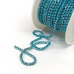 1м - Стразовий ланцюг SS6 (2мм), Аквамарин