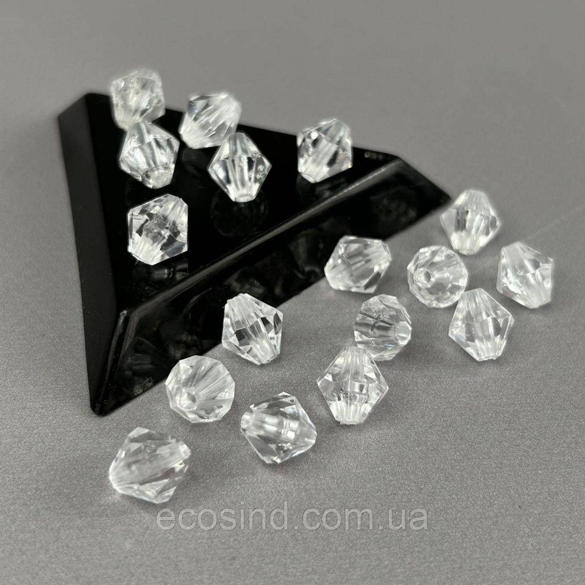 (20 гр) Намистини пластик біконус Ø10 мм, - прозорий, фото 1