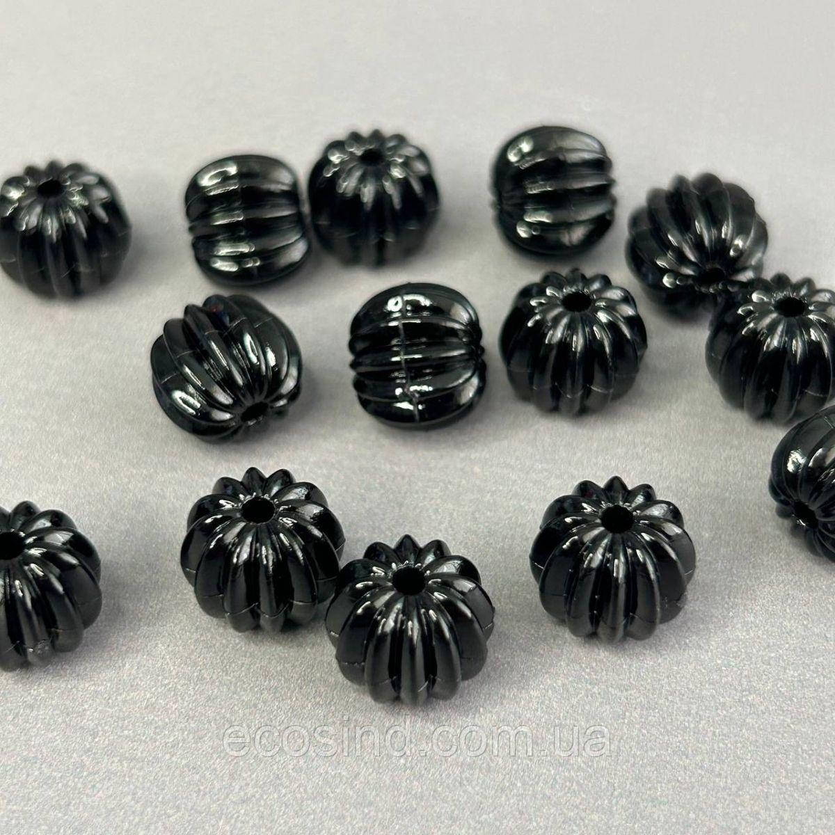 (20 гр) Намистини пластик бочонок-ромашка 9х11 мм, - чорний, фото 1