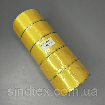 27 м - Стрічка атласна 38 мм (#015) - жовта, фото 2