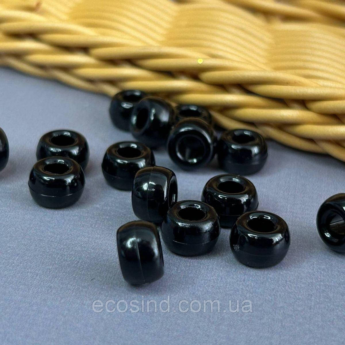 (20 гр) Намистини пластик бочонок 6х9 мм, - чорний, фото 1