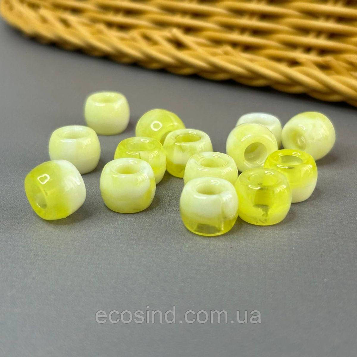 (20 гр) Намистини пластик бочонок 8х11 мм, - жовтий, фото 1