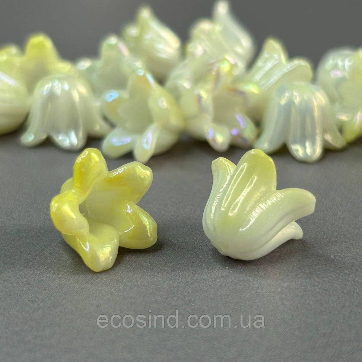 (20 гр) Намистини пластик дзвіночок 10х15 мм, - жовтий, фото 1