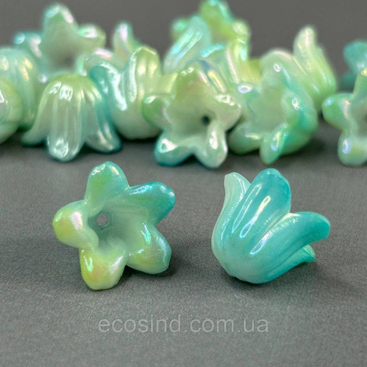 (20 гр) Намистини пластик дзвіночок 10х15 мм, - м'ятний, фото 1