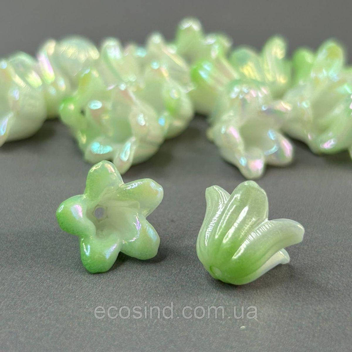 (20 гр) Намистини пластик дзвіночок 10х15 мм, - салатовий, фото 1