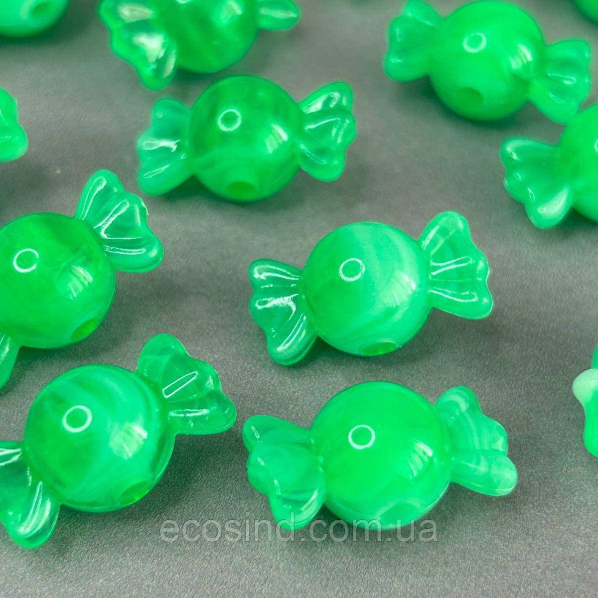(20 гр) Намистини пластик цукерка 12х22 мм, - зелений, фото 1