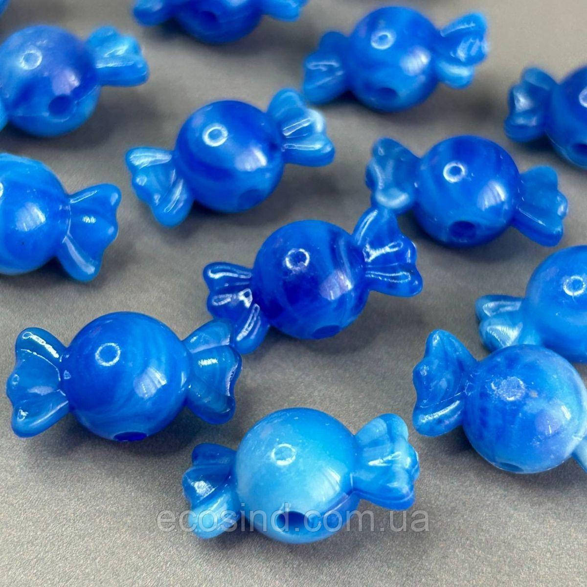 (20 гр) Намистини пластик цукерка 12х22 мм, - синій, фото 1