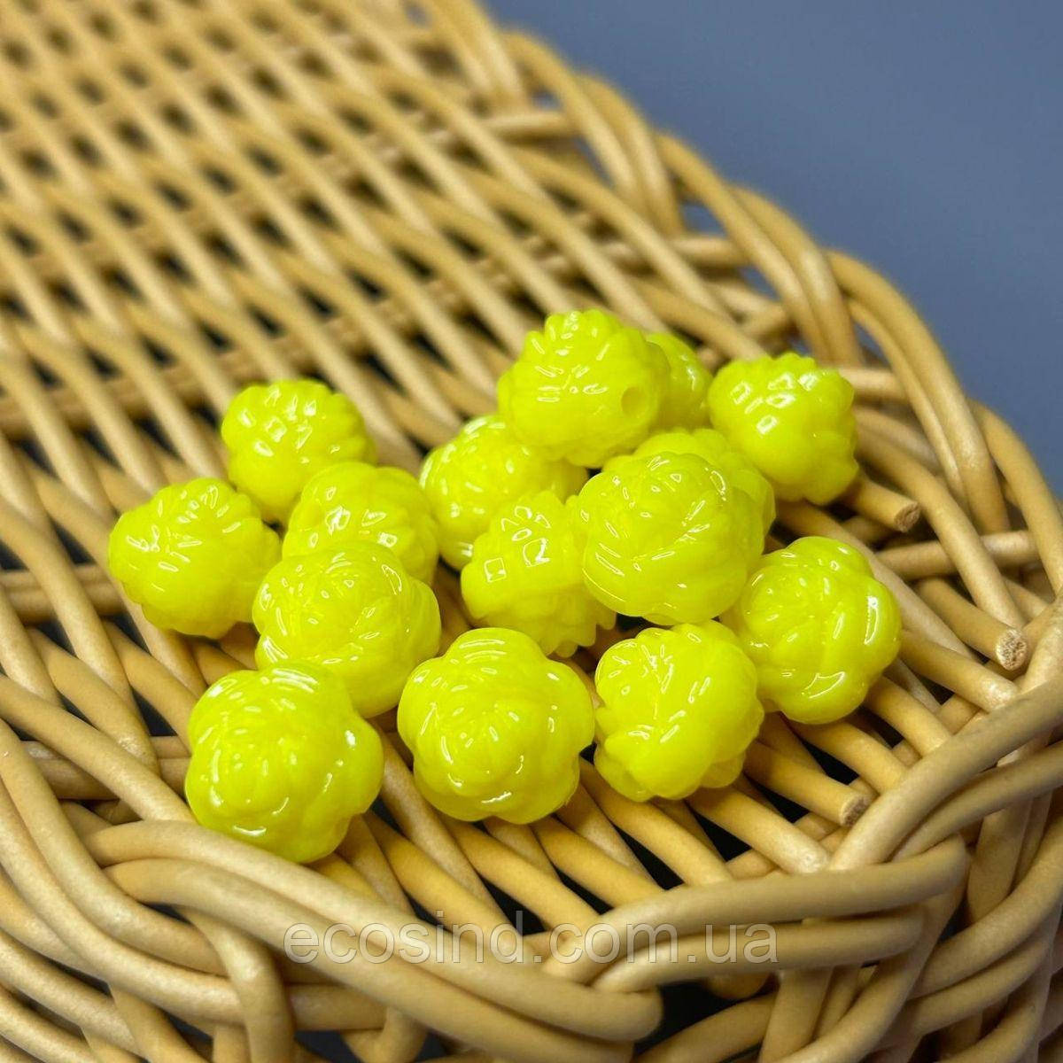 (20 гр) Намистини пластик трояндочка 12мм, - жовтий, фото 1