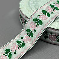 3см Тасьма національна з орнаментом - троянди світло рожеві