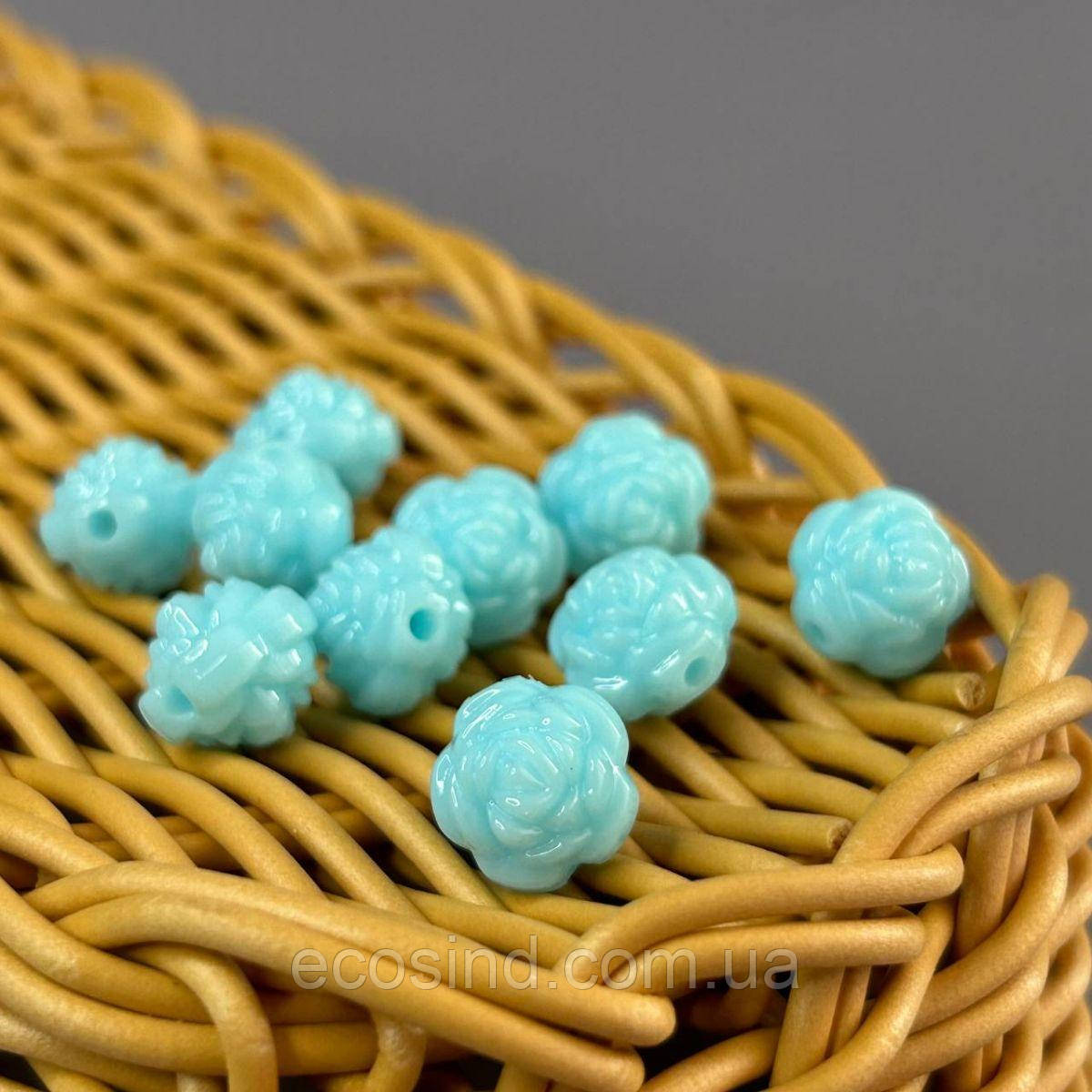 (20 гр) Намистини пластик трояндочка 12мм, - м'ятний, фото 1