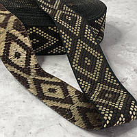 Тесьма з українським орнаментом 30 мм - чорна в ромб