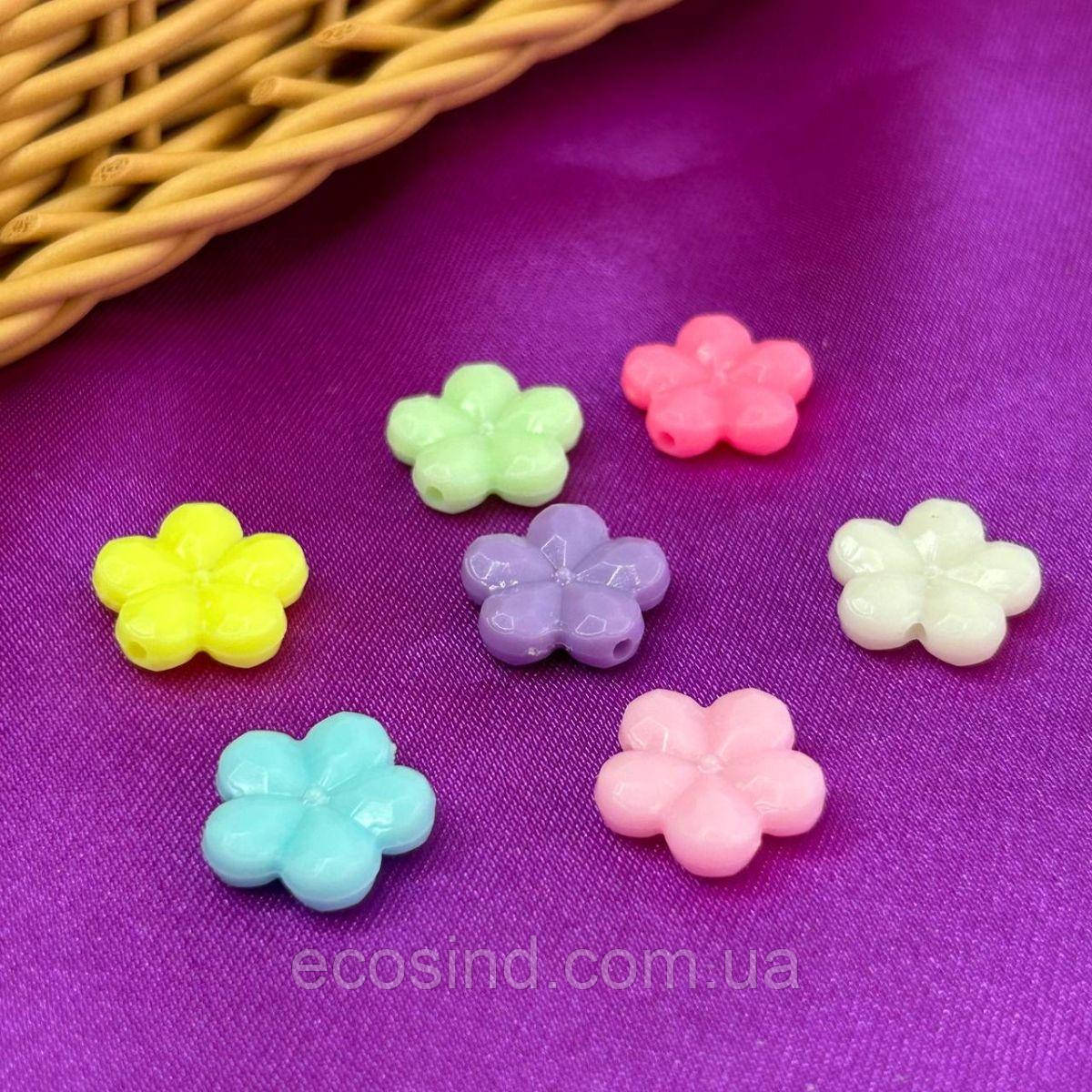 (20 гр) Намистини пластикові Квіточка 14 мм - МІКС, фото 1