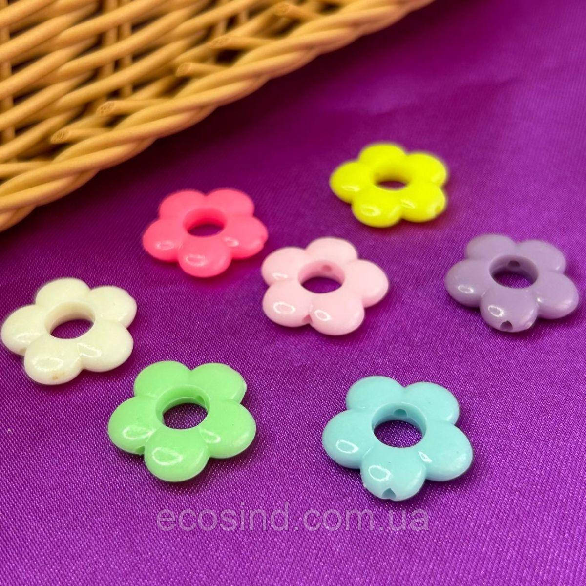 (20 гр) Намистини пластикові Квіточка 19 мм - МІКС, фото 1