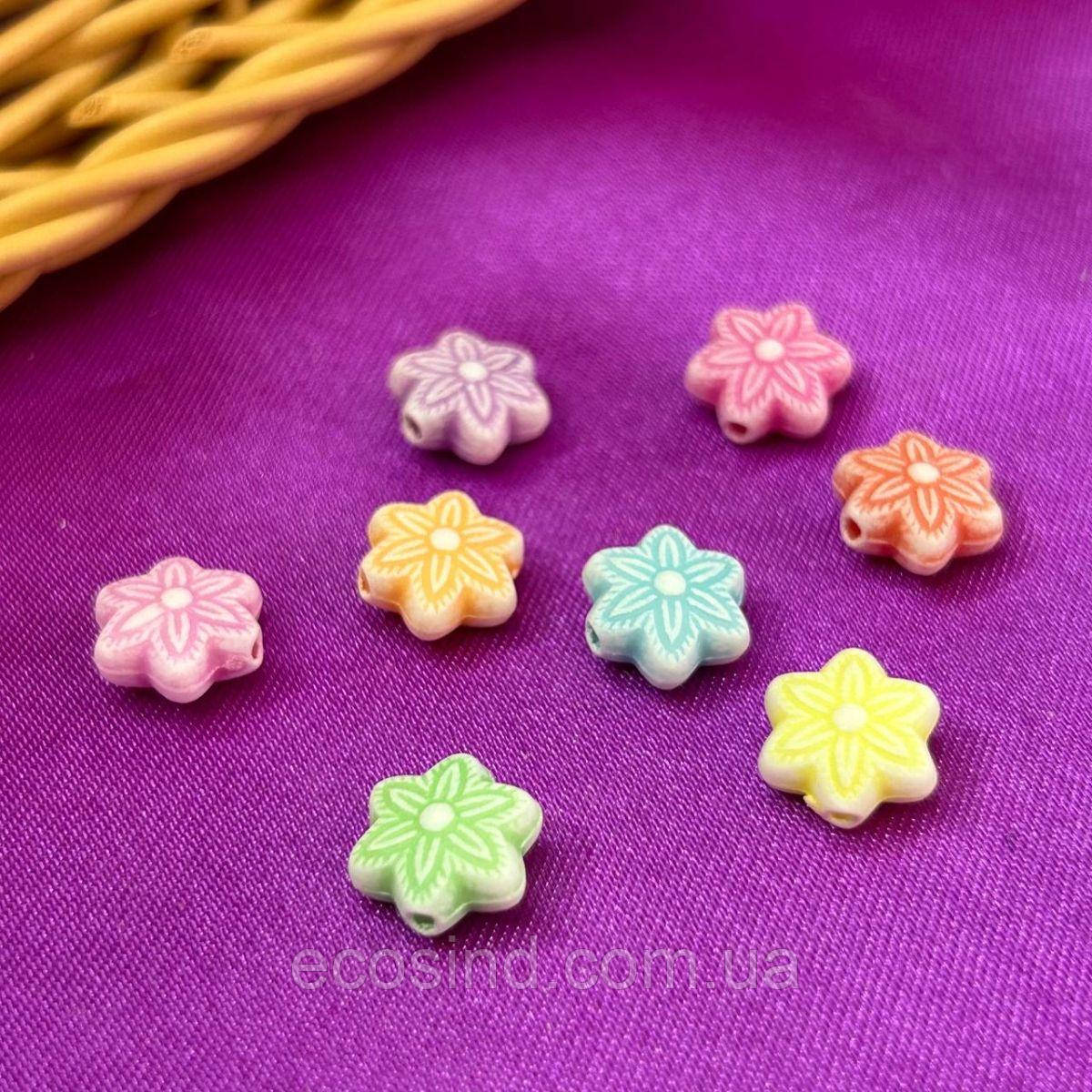(20 гр) Намистини пластикові Квіточка 4х11 мм - МІКС, фото 1