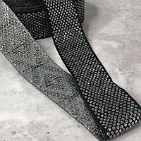 Тесьма з українським орнаментом 33 мм - чорна зі сріблом