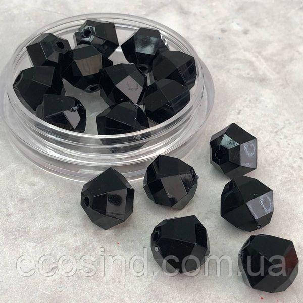 (20 грам) Ø14 мм Намистини грановані пластик #3365 - чорний, фото 1