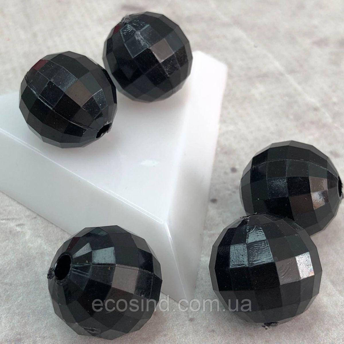 (20 грам) Ø17 мм Намистини грановані пластик- чорний, фото 1