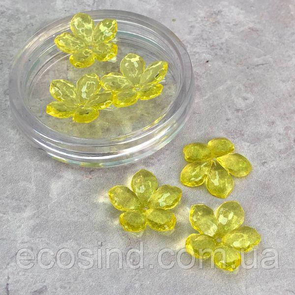 (20 грам) Ø23 мм Намисто пластик Квітка, #5104 - лимонний прозорий, фото 1