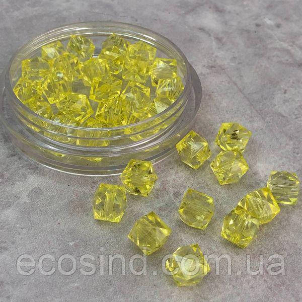 (20 грам) Ø8 мм Намистини грановані пластик #378/152 - жовтий прозорий, фото 1