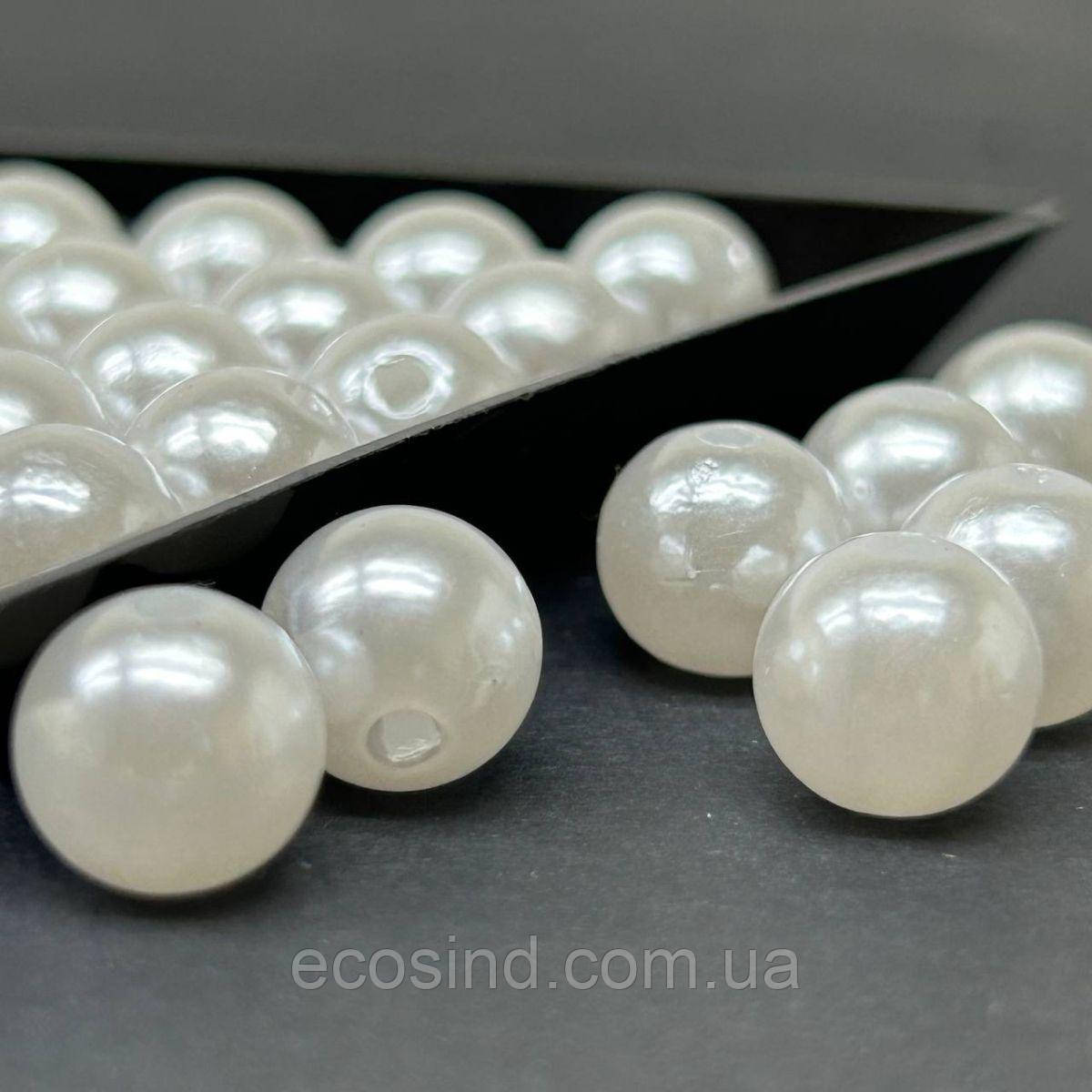 (20 грам) Намистини пластик Ø10мм - білий перламутр, фото 1