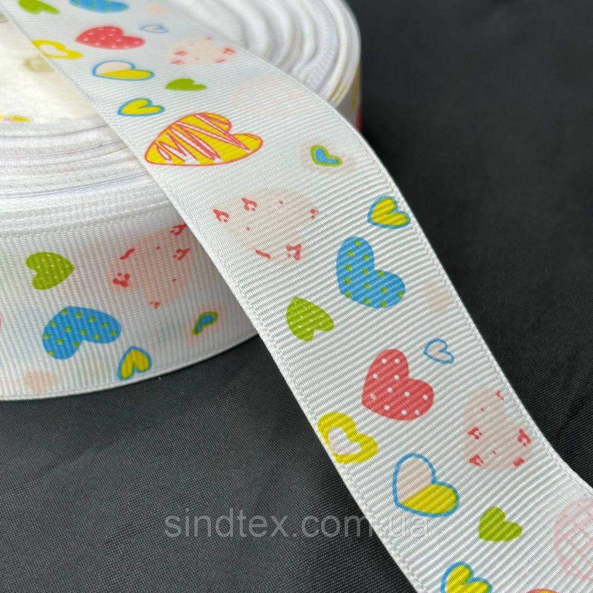 4 см Стрічка репсова з принтом на відріз - #734/1 біла