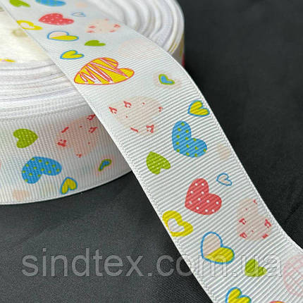 4 см Стрічка репсова з принтом на відріз - #734/1 біла, фото 1