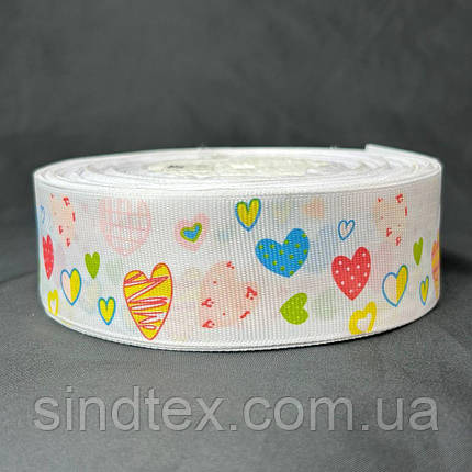 4 см Стрічка репсова з принтом на відріз - #734/1 біла, фото 2