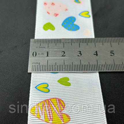 4 см Стрічка репсова з принтом на відріз - #734/1 біла, фото 3