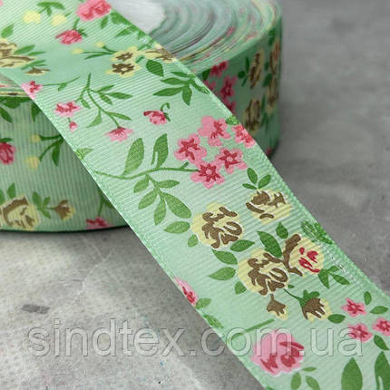 4 см Стрічка репсова з принтом на відріз - #740/2 салатовий, фото 1