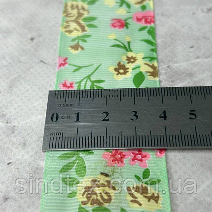 4 см Стрічка репсова з принтом на відріз - #740/2 салатовий, фото 2