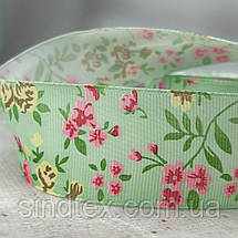 4 см Стрічка репсова з принтом на відріз - #740/2 салатовий, фото 3