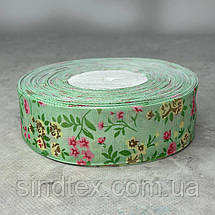 4 см Стрічка репсова з принтом на відріз - #740/2 салатовий, фото 4